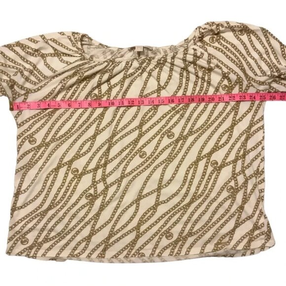 MICHEAL KORS CREAM & BROWN CHAIN DESIGN  LENGTH RUFFLE SLEEVE TOp Size 2X - Picture 7 of 8